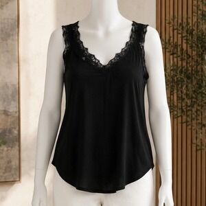Soft Surroundings Womens Camisole Black Lace Trim V-Neck Tank Top 3X